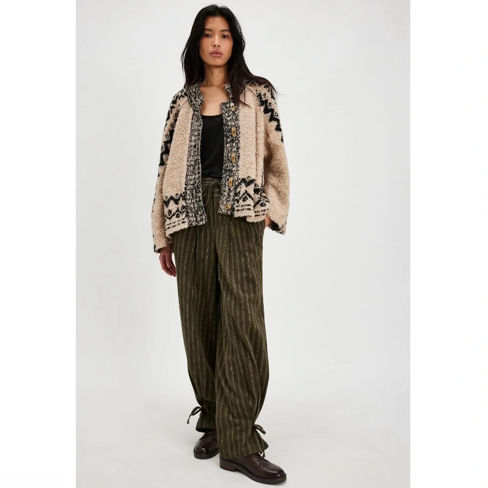 Free People Kodiak Slub Button Front Relaxed Oversized Cardi Sweater NEW XS